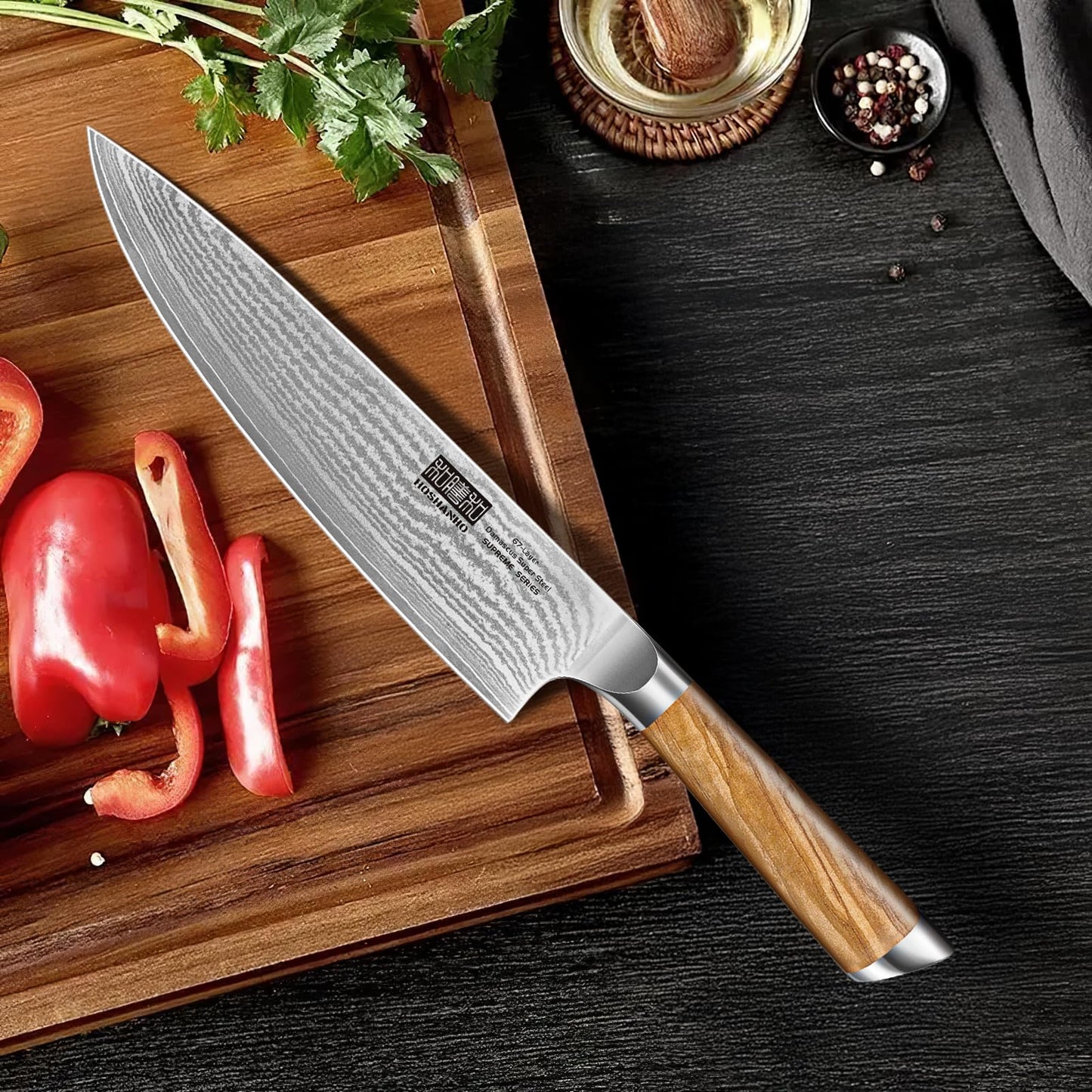 couteau japonais chef Hoshanho brun