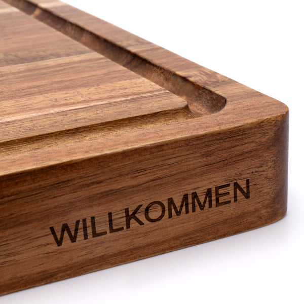 planche à découper bois acacia Willkommen