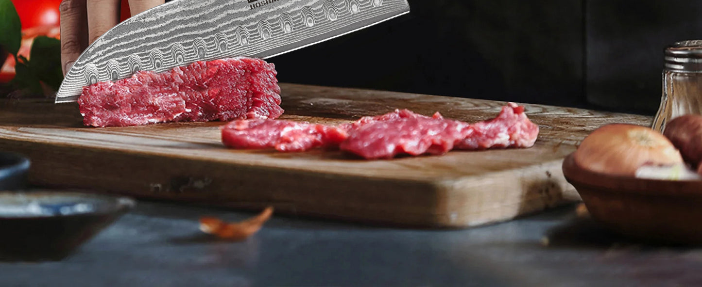 couteau japonais santoku Hoshanho brun