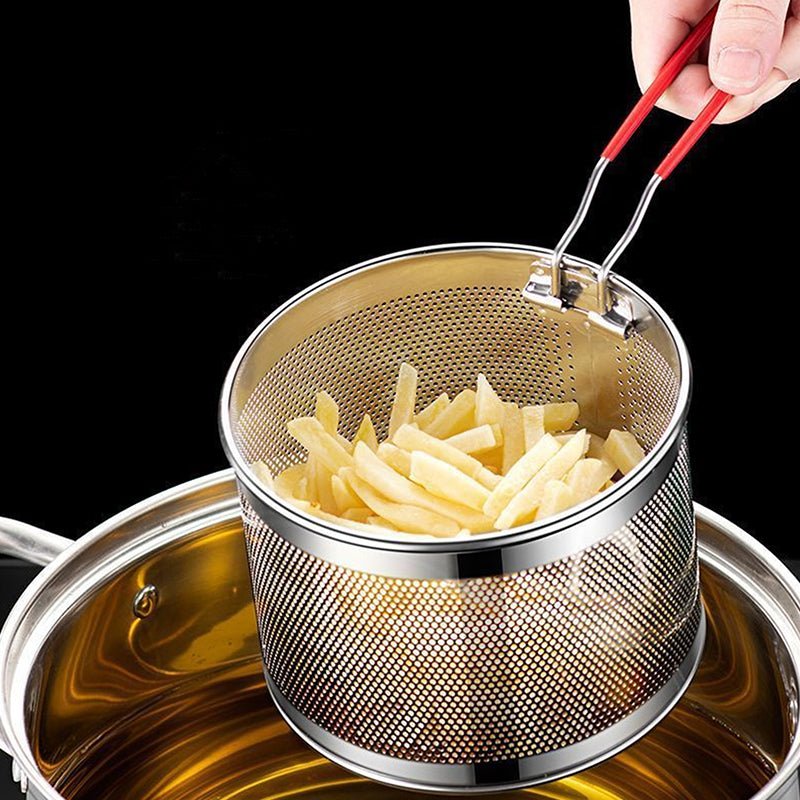 Panier friteuse inox ultra-pratique poignée amovible rouge – 3 tailles disponibles – Duocuisine