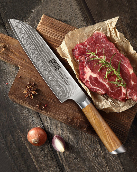 couteau japonais santoku Hoshanho brun