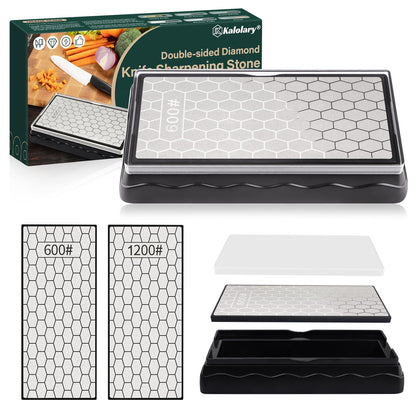 Pierre à aiguiser diamant Kalolary double face grain 600 1200 et contenu de la boîte