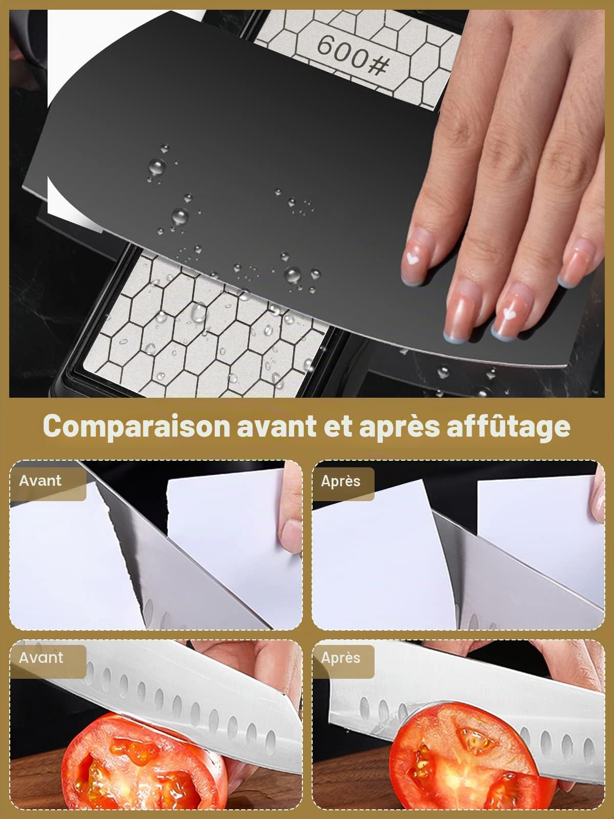 Comparaison avant après affûtage pierre diamant grain 600 – lame comme neuve