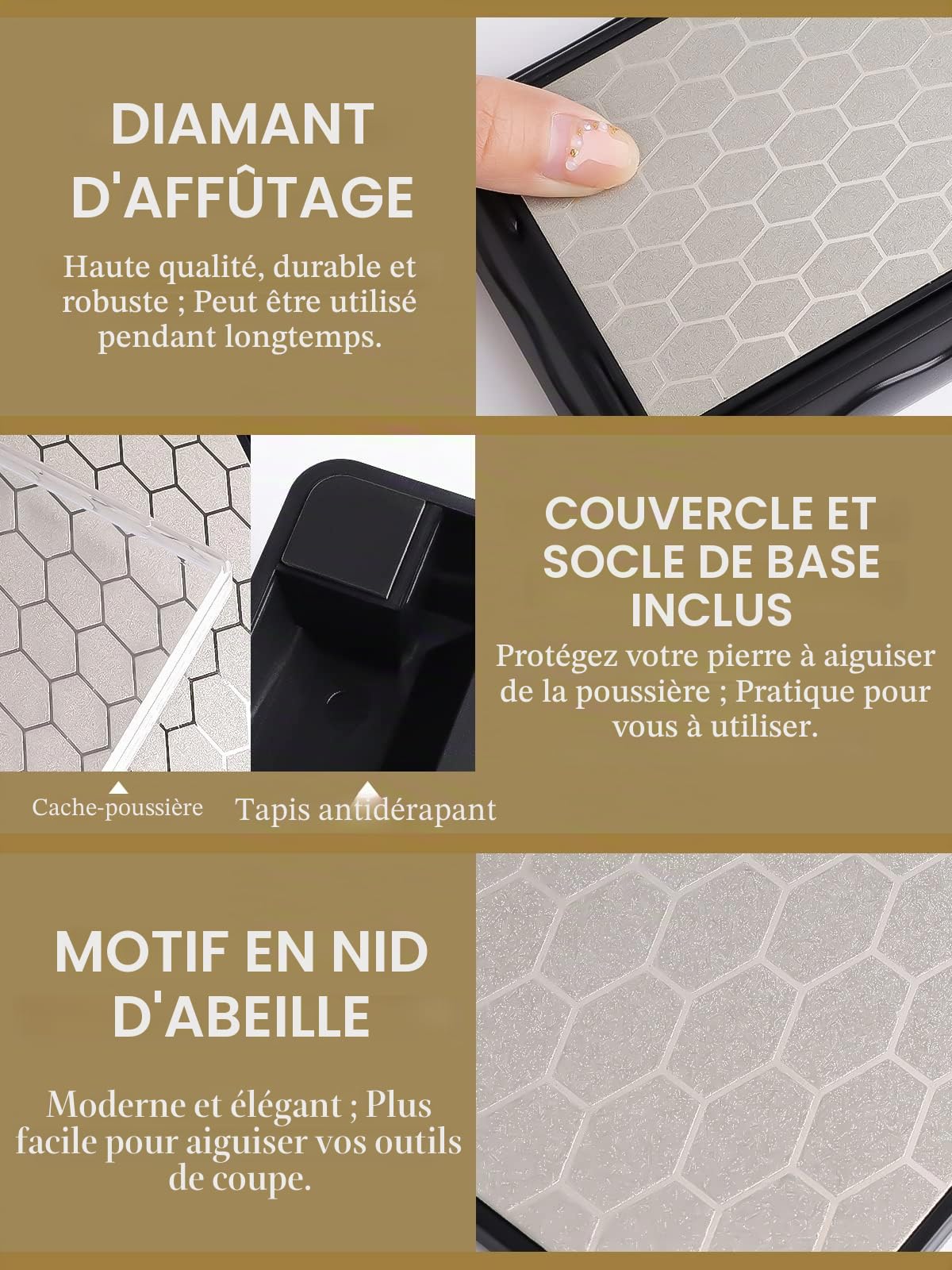 Pierre à aiguiser diamant double face grain 600 1200 vue de dessus base noire
