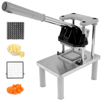 Coupe-frite professionnel inox avec 2 grilles interchangeables – frites julienne, cubes carottes – Duocuisine