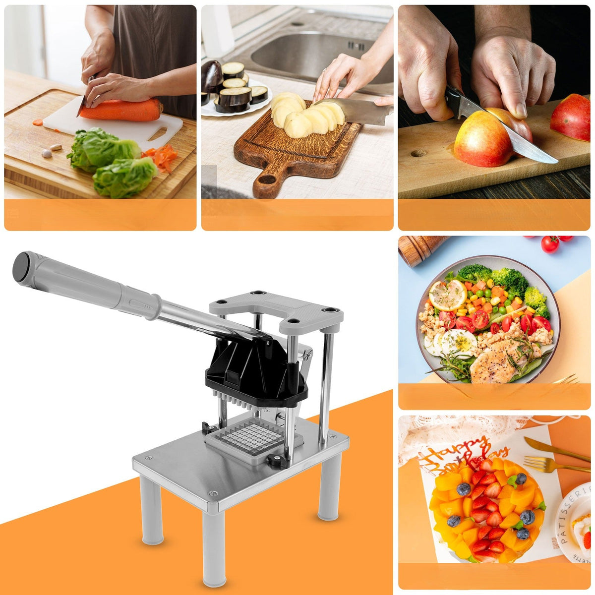 Coupe-frite inox professionnel avec 2 grilles interchangeables – polyvalent pour frites, légumes et fruits