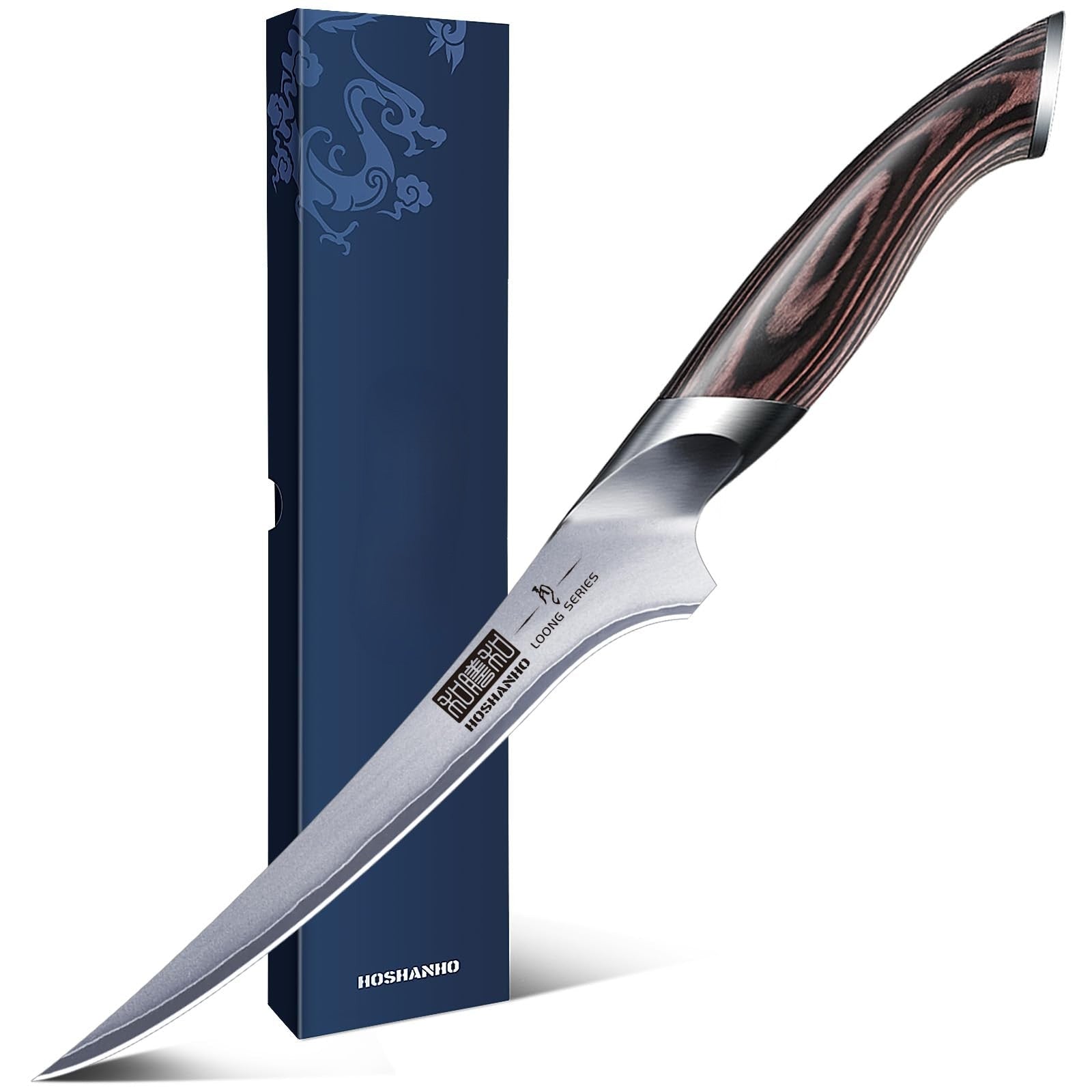 Couteau à filet japonais Hoshanho Loong Series lame flexible inox manche pakkawood avec boîte cadeau bleue – Duocuisine