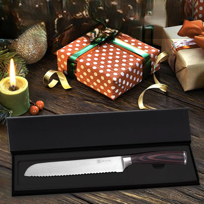 Couteau à pain Paudin lame dentelée inox manche pakkawood avec boîte cadeau – Duocuisine