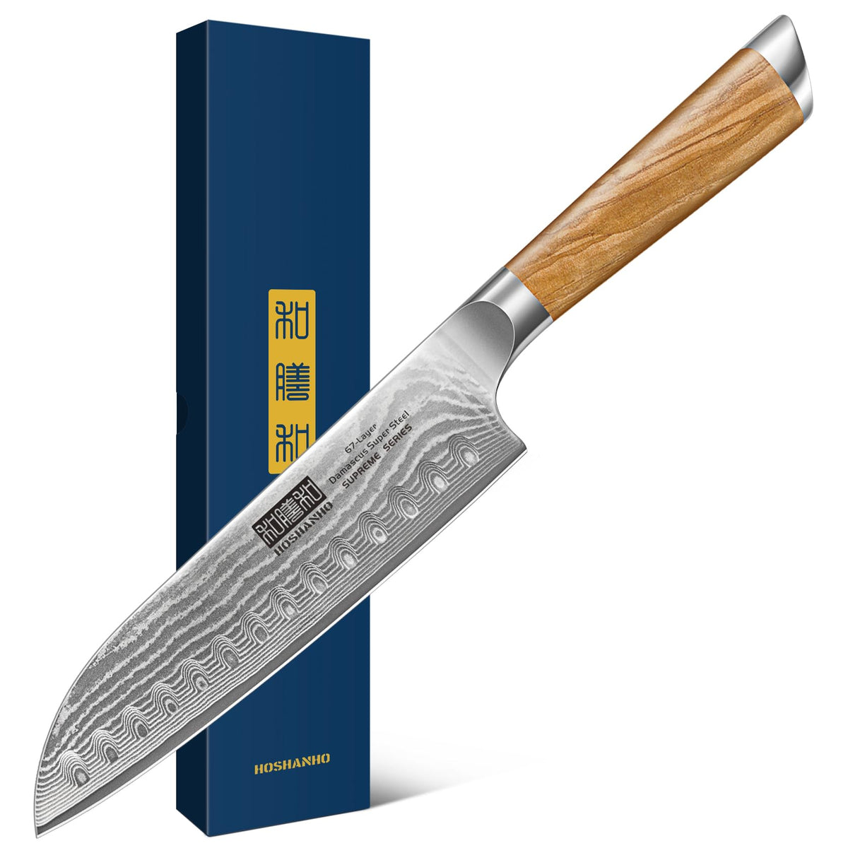 Manche bois d'olivier ergonomique couteau santoku japonais
