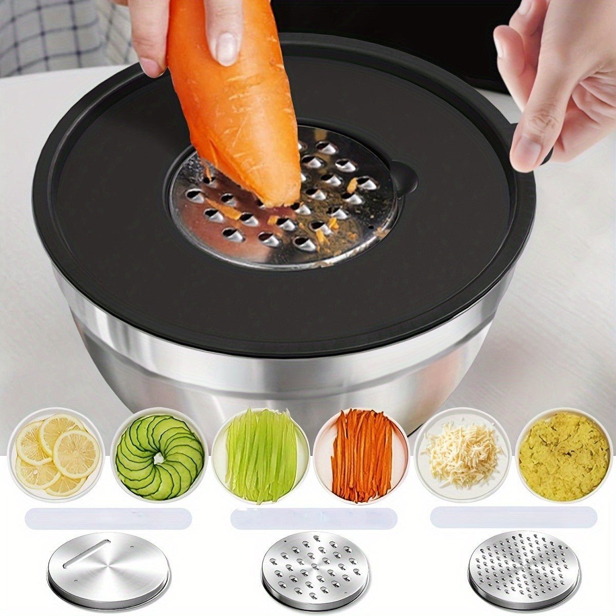 Ensemble de 5 bols en inox avec couvercle et 3 râpes - Duocuisine