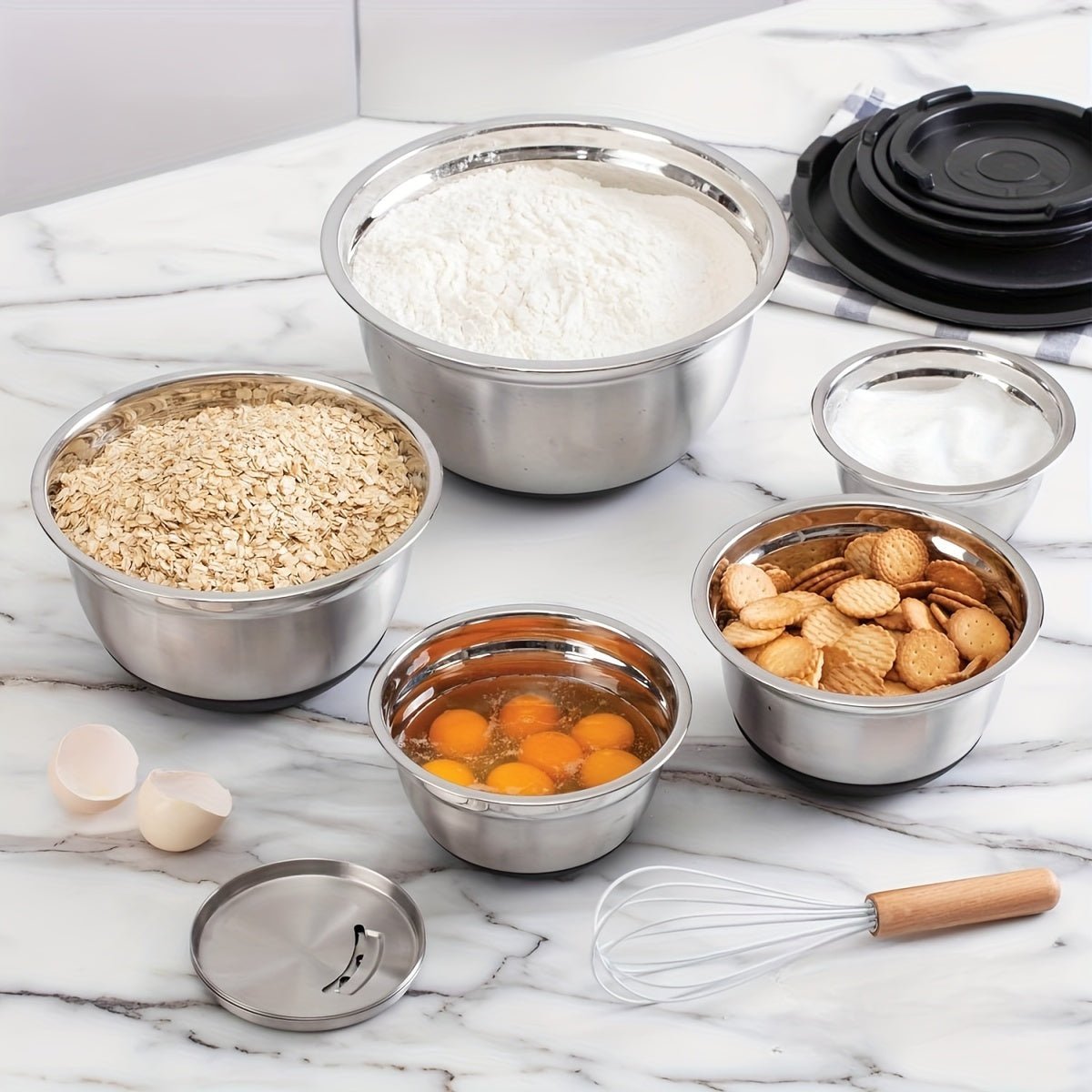 Ensemble de 5 bols en inox avec couvercle et 3 râpes - Duocuisine