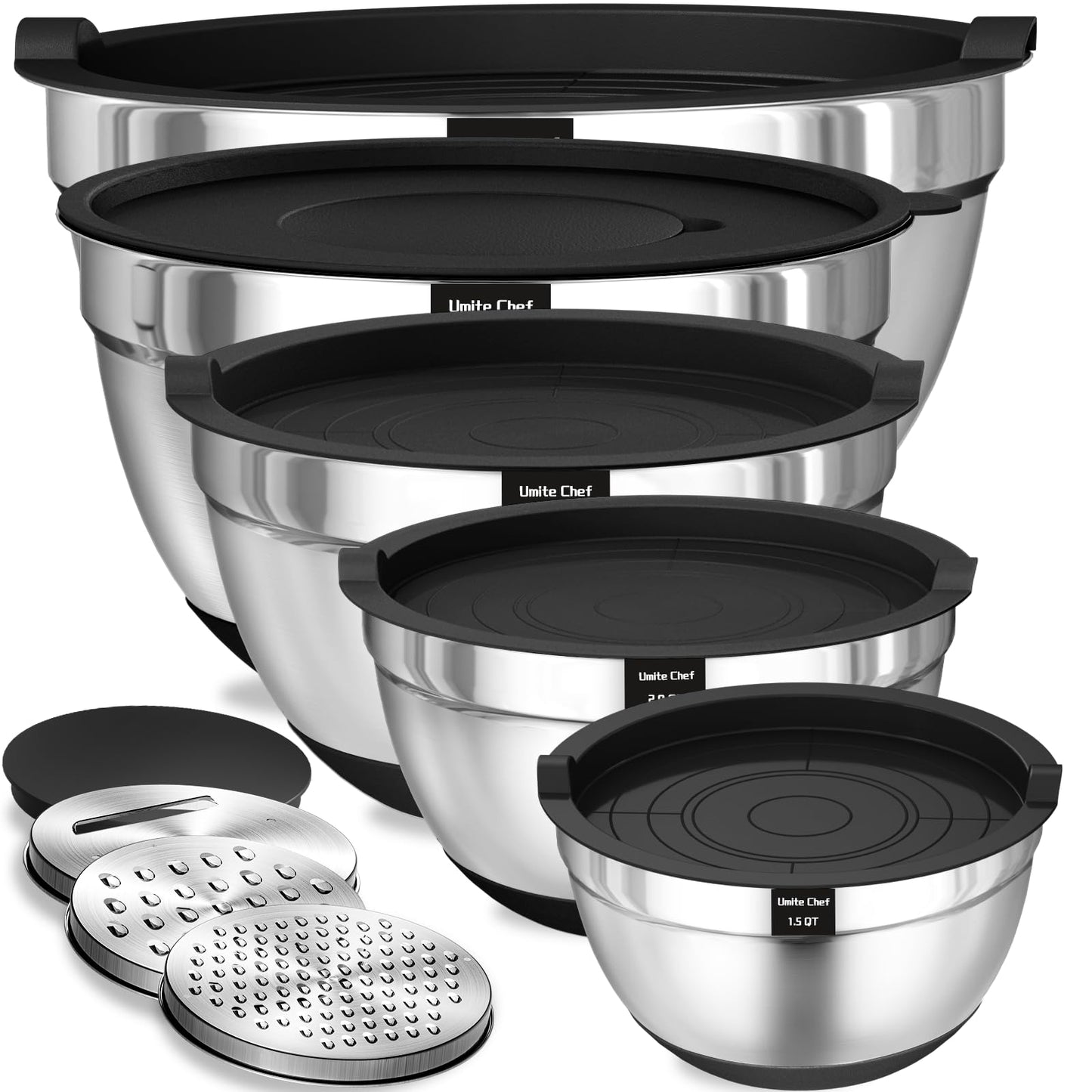 Ensemble de 5 bols en inox avec couvercle et 3 râpes - Duocuisine