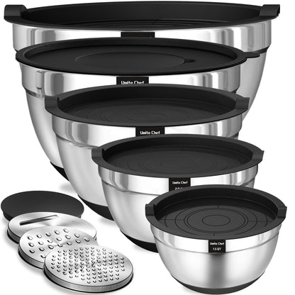 Ensemble de 5 bols en inox avec couvercle et 3 râpes - Duocuisine