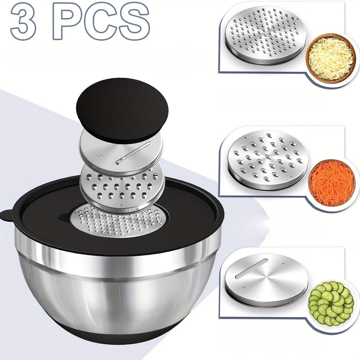 Ensemble de 5 bols en inox avec couvercle et 3 râpes - Duocuisine