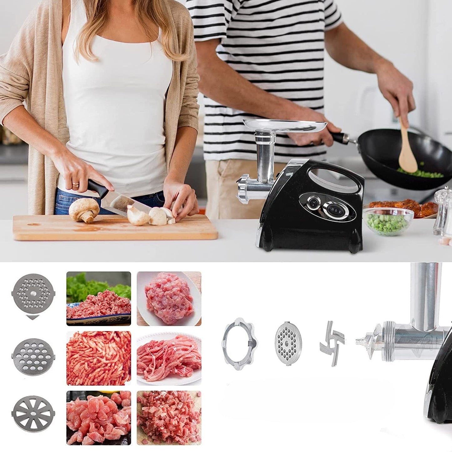 Hachoir VNIMTI en fonctionnement — hachage de viande cuisine domestique