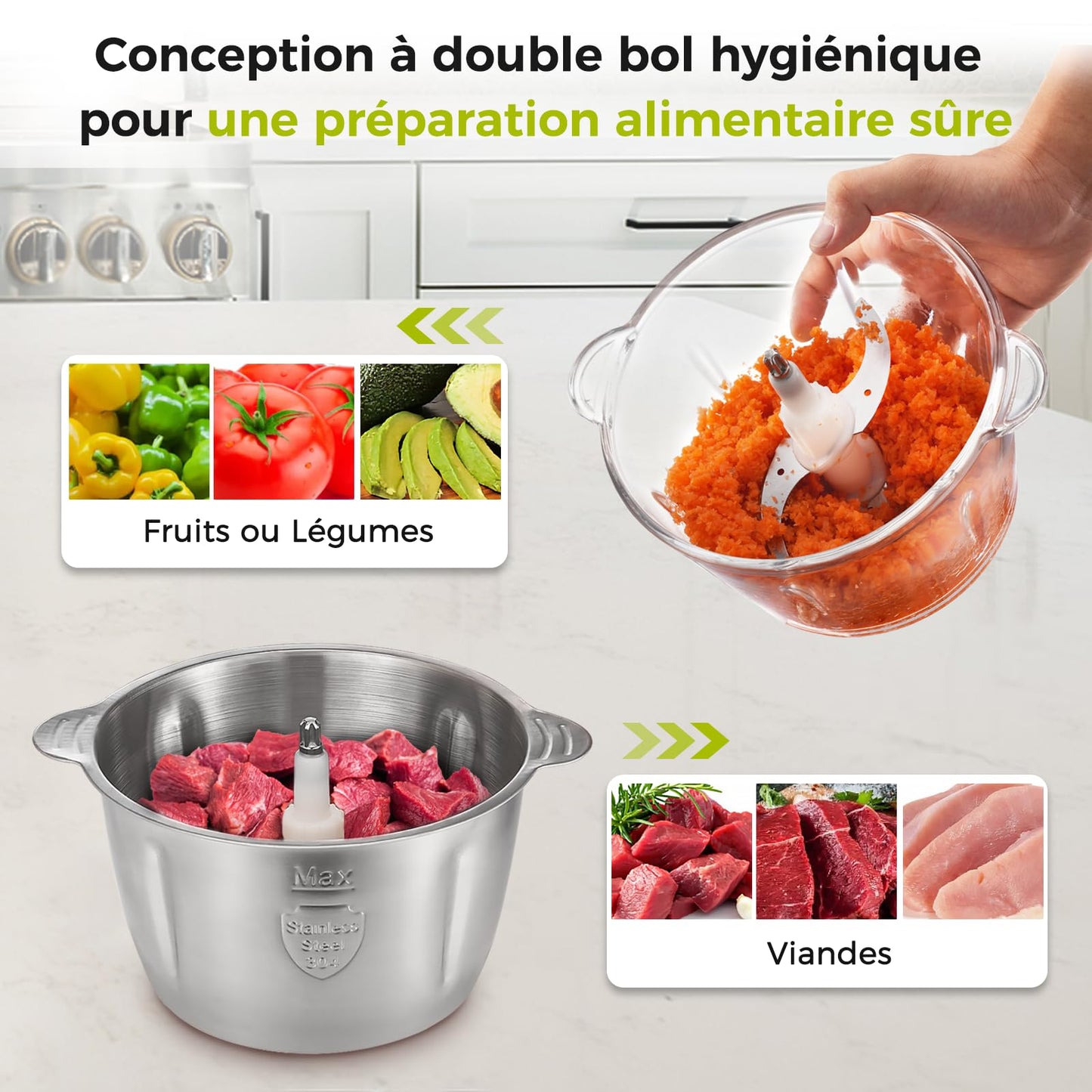 Hachoir électrique | Double Bol 500W - Duocuisine