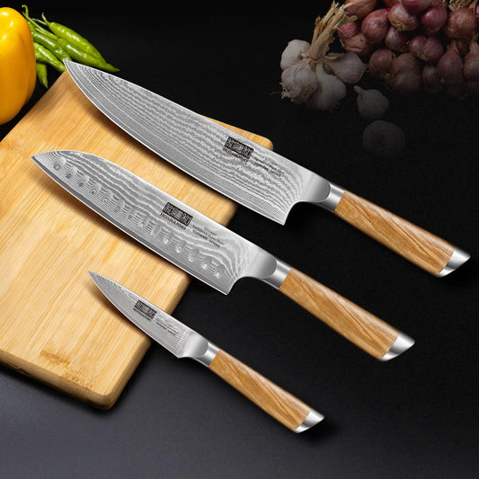 set de couteaux de cuisine Hoshanho 3 pieces brun