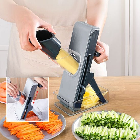 Mandoline cuisine multifonction grise – 4 lames interchangeables 2mm 4mm 3,5mm 7mm – résultats de coupe légumes
