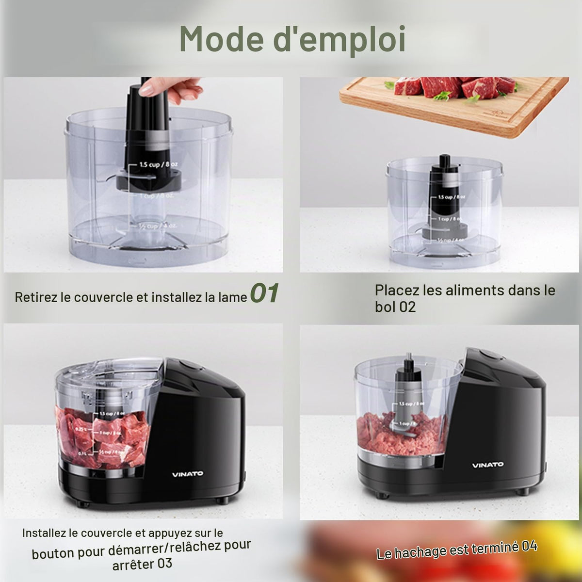 mini hachoir électrique 350 ml | Compact Puissant - Duocuisine