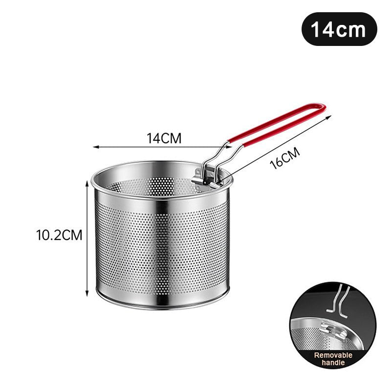 Panier friteuse inox ultra-pratique 14cm – dimensions 14x10,2cm poignée amovible rouge – Duocuisine
