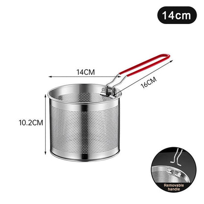 Panier friteuse inox ultra-pratique 14cm – dimensions 14x10,2cm poignée amovible rouge – Duocuisine