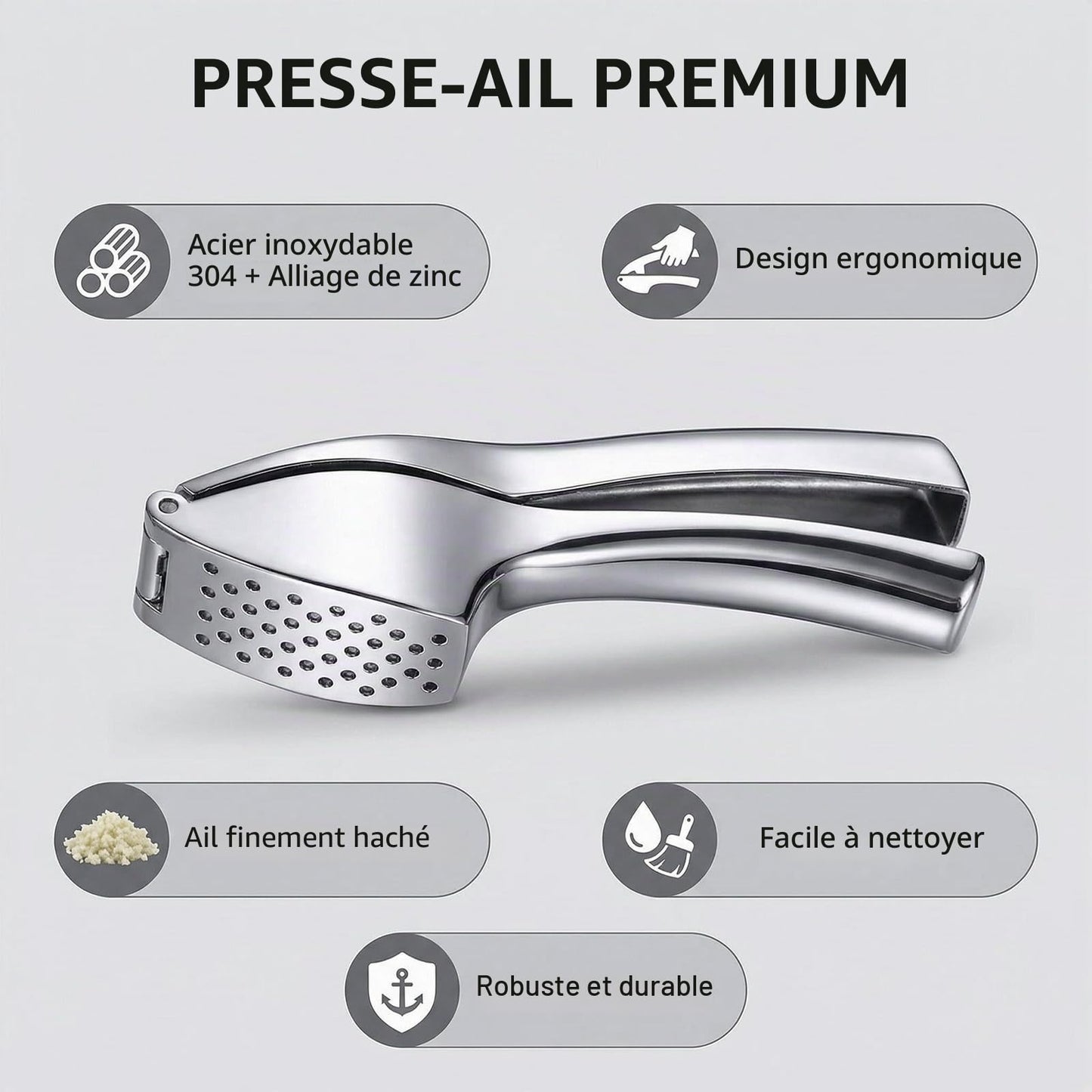Presse-Ail Robuste | Alliage Zinc Antirouille - Duocuisine