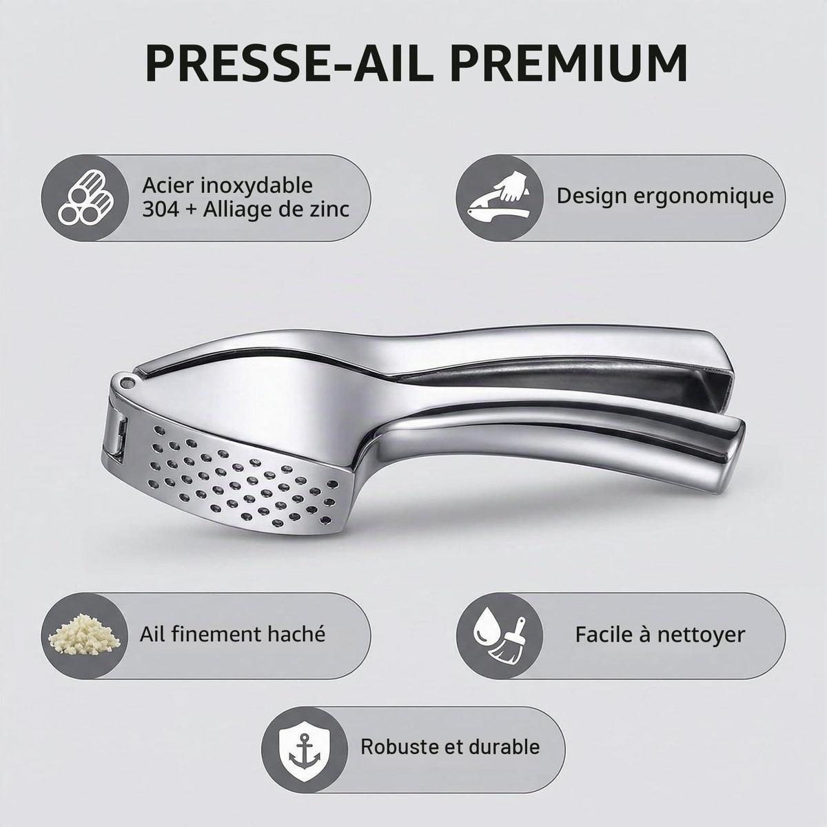Presse-Ail Robuste | Alliage Zinc Antirouille - Duocuisine