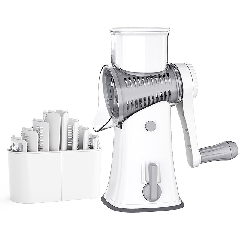 Râpe manuelle rotative blanche – vue de dessus fond blanc tambour inox installé – Duocuisine