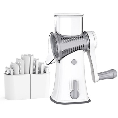 Râpe manuelle rotative blanche – vue de dessus fond blanc tambour inox installé – Duocuisine