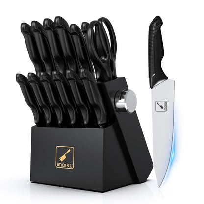 Set de couteaux Imarku 14 pièces manches noir avec bloc noir et ciseaux