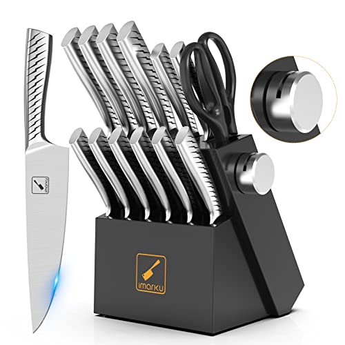 Set de couteaux Imarku 14 pièces avec bloc de rangement noir et manches argent